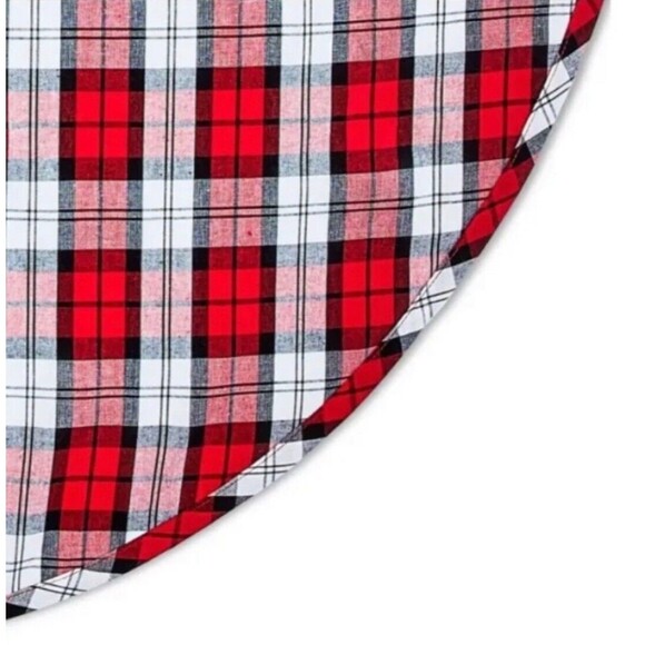 CHRISTMAS TREE SKIRT NEW HOLIDAY TIME 48” RED TARTAN PLAID Round fabric Country - Picture 4 of 8